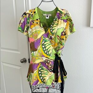 ALOHAS Multicolor Wrap Blouse with Black Tie